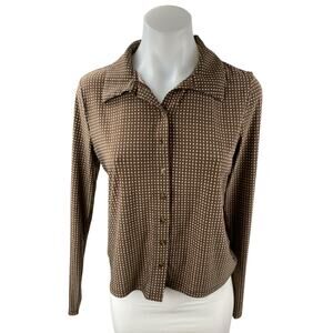 Levi's Women's Brown Polka Dot Collared Long Sleeve Crop Button Down Shirt Top S